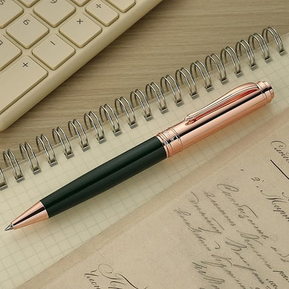 Luxury Gel Pen, Top Set With 8mm Brilliant Diamond,Dark Green Pen Body,Attractive Rose Real Gold Finish, Black Refill,Elegant Gift Pen For Women, Executive, Fancy, Graduation, Nice Pens