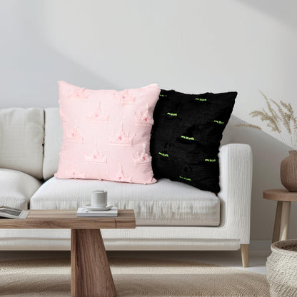 Mindsoft Set of 2 Witch Hat and Pink Crown Pillow Covers for Girls 18x18 Inch Witch Theme Throw Pillow Cases Soft Plush Cushion Covers for Christmas Halloween Sofa Couch Living Room