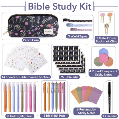 Mr. Pen- Bloom in the Bible Journaling Kit, Bible Study Kit Journaling Supplies, 8 Highlighters and 6 Black Ink Pens, 75 Laminated Tabs, Washi Tapes, Pencil Case and More, Christian Gifts for Women