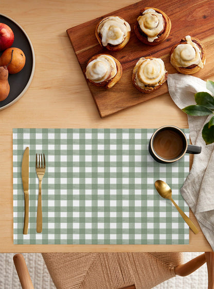 Placemats Set of 4, Sage Green Buffalo Plaid Placemats for Dining Table, Farmhouse Green White Checkered Cotton and Linen Table Mats Washable for Kitchen, Party, Wedding Decor, 13 x 19 Inches