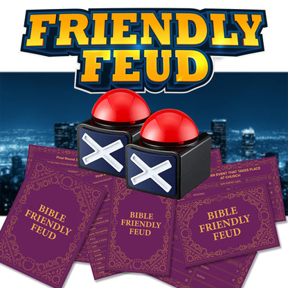 Bible Friendly Feud Game with 2 Buzzers Set, Bible Game Supplies Set, Church Feud Quiz, Games for Church Group - BISC006B