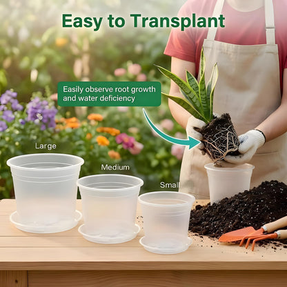 JADENIO 7/8/10 Inch Clear Nursery Pots with Drainage Holes, 15 Pack Plastic Plant Pots, Indoor & Outdoor Use, Ideal for Flowers, Vegetable Seedlings and Seed Starting