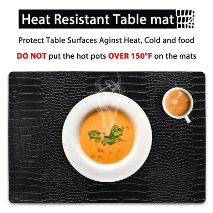 Set of 4 Faux Leather Placemats, PU Table Mats, Waterproof, Stain Resistant, Heat Resistant, Easy to Clean for Kitchen Dining Table,Conference Table