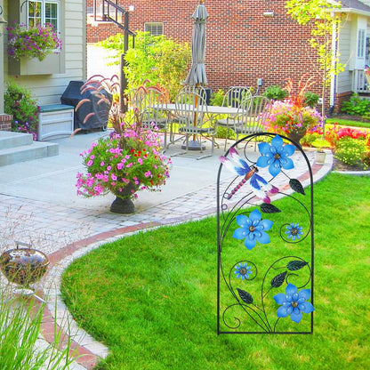 Garden Decor for Outside, YEAHOME 34 Inch Decorative Garden Stakes with Flowers Dragonflies, Metal Spring Yard Decorations for Outdoor Patio Lawn Backyard