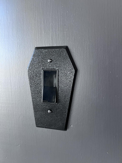 The Grey House Gothic Coffin Shaped Light Switch Cover Halloween Decor (Single Rocker Light Switch Cover), Black