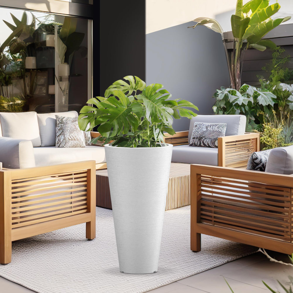 Kante Tall Round Planter Set of 2, 29 Inch Tall Decorative Planter Pots for Outdoor Indoor Garden Patio Front Porch (White)