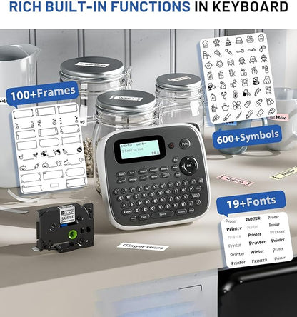 Label Maker Machine with-Tape, Label Maker Waterproof-Labels, Portable Labeler Machine with Keyboard, D210S Label Maker Multiple Symbols for Home Small Business Kids Teachers School Supplies