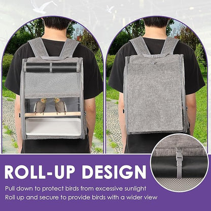 Bird Carrier Backpack, Breathable Bird Travel Backpack Set with Standing Perch and Tray, Pet Transparent Breathable Travel Cage, Pet Travel Cage for Cockatiels, Parrots, Hiking