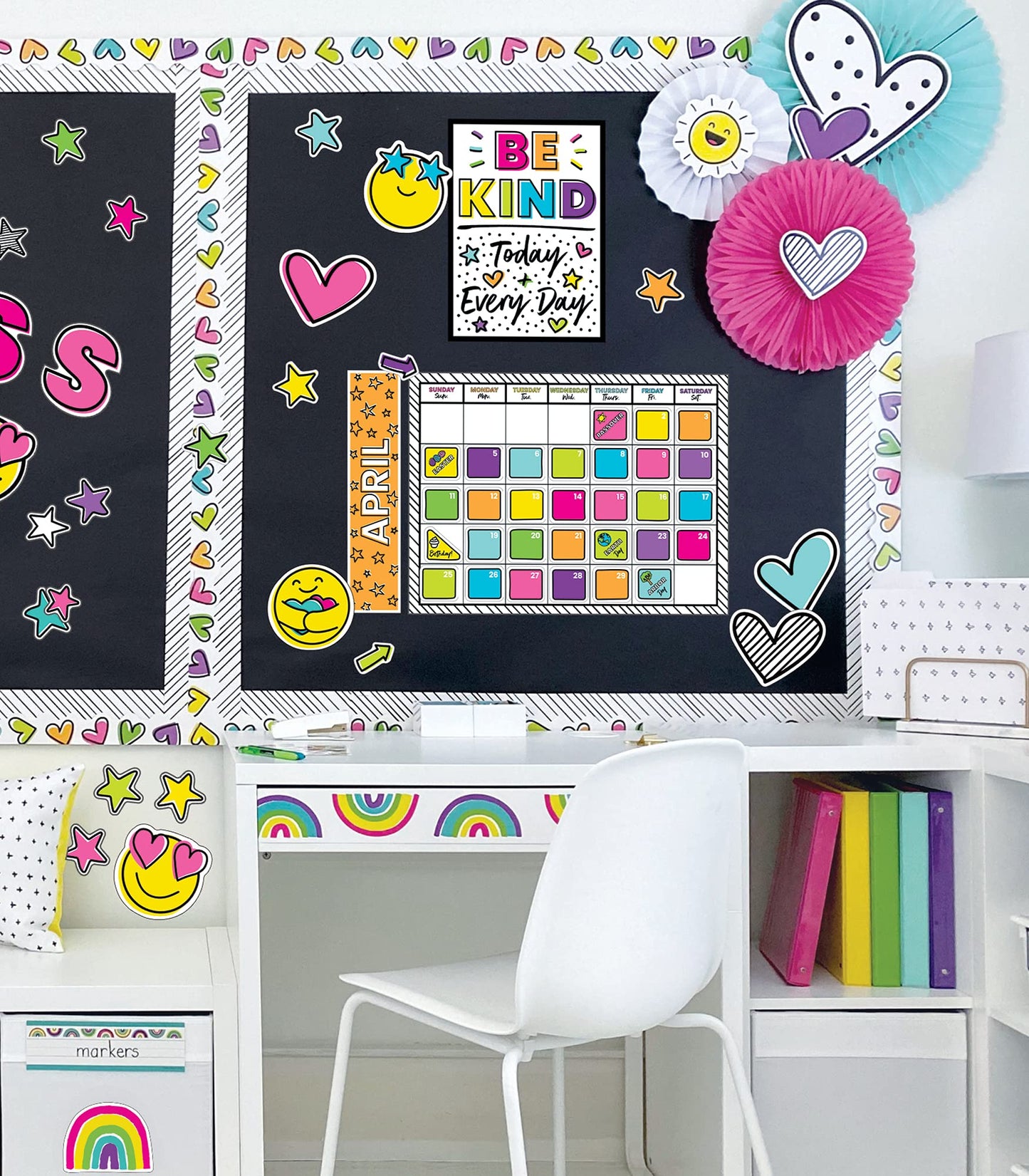 Carson Dellosa Kind Vibes 129 pc Set Wall Calendar, Monthly Headers, Birthdays, Holidays, Number Cover Ups, Motivational Poster, Star Cutouts, and More for Bulletin Board and Classroom Decor