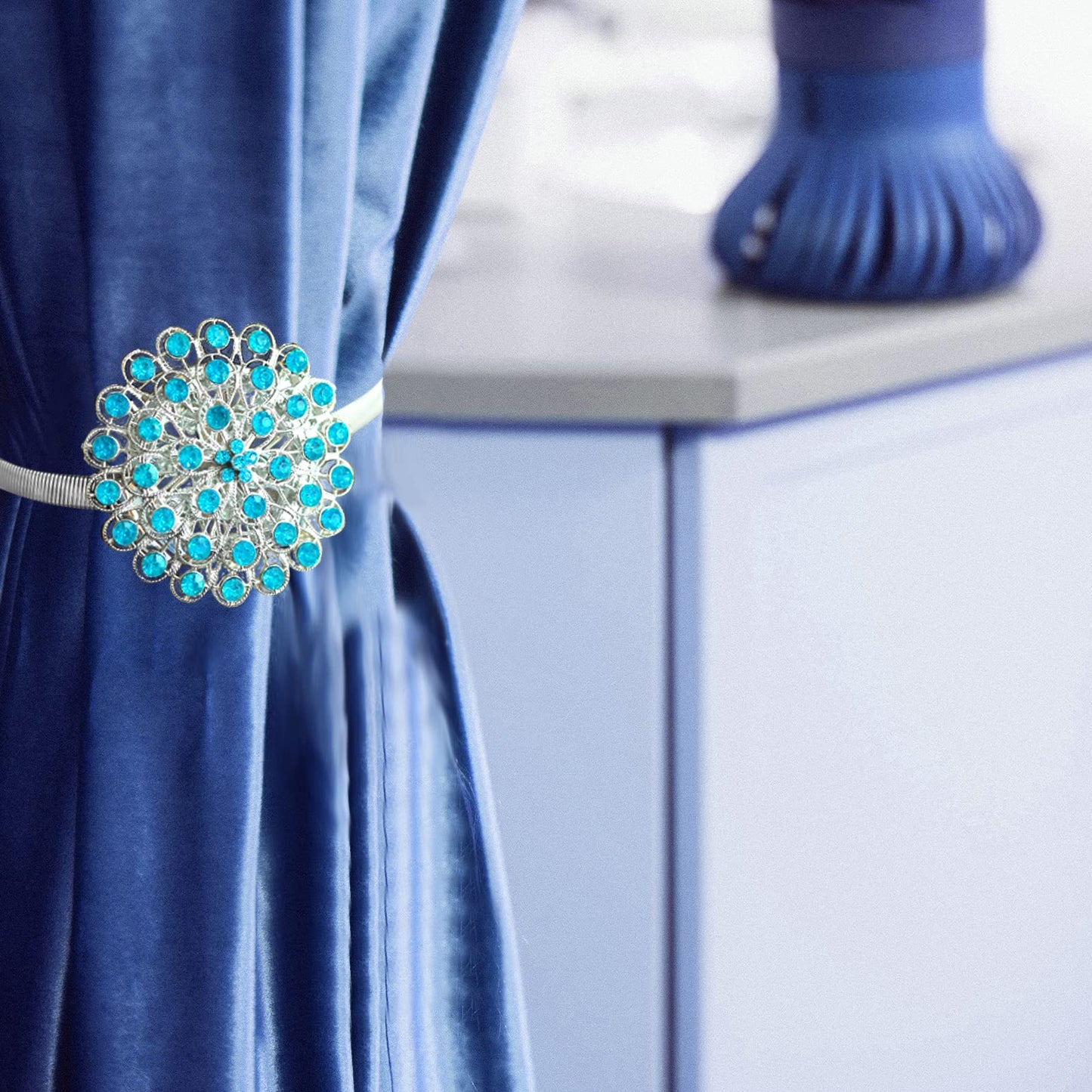4 Packs Curtain Magnetic Buckle Spring Window Decoration Curtain Tie Rope for Home Office Decoration (Peacock Blue)