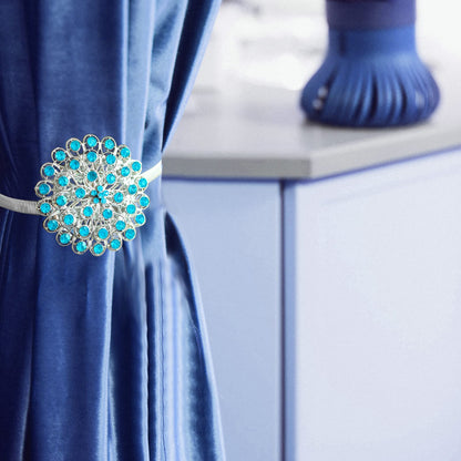 4 Packs Curtain Magnetic Buckle Spring Window Decoration Curtain Tie Rope for Home Office Decoration (Peacock Blue)