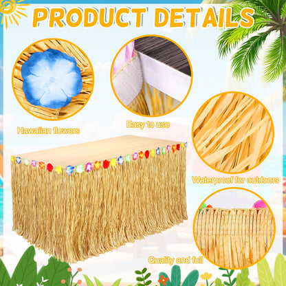 4 Pack Table Skirt Luau Party Decorations, Flower 53.2" X 29.5" Grass Table Skirts for Luau Party Summer Tropical Hawaiian Party Decorations (B-4 Pack)