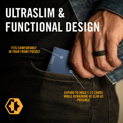 Ridge Wallet for Men - Slim Minimalist Compact Wallet and Card Holder, RFID Protected Front Pocket Wallets for Men with Integrated Cash Strap (Navy)
