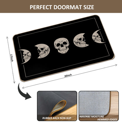 Lacosu Halloween Skull Moon Phase Door Mat - Skeleton Entrance Floor Mat, 17"X30"