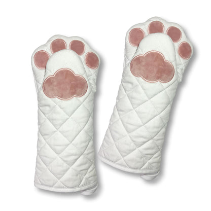EonCare Cat Paw Oven Mitts, Thick, and Heat Resistant (White, Set of 2)