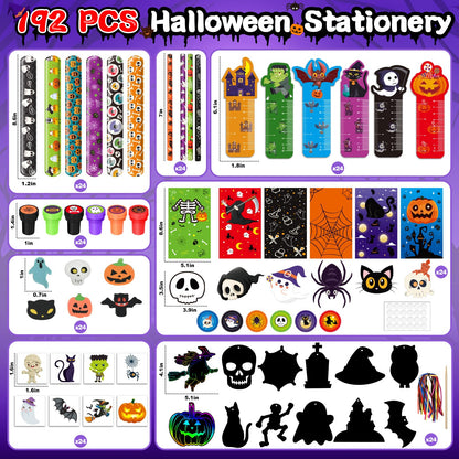 192PCS Halloween Party Favors Gift for Kids, 24 Pack Halloween Stationery Gift Set for Trick or Treat, Goody Bags Fillers Party Supplies for Classroom School Prizes with Erasers, Pencils, Rulers