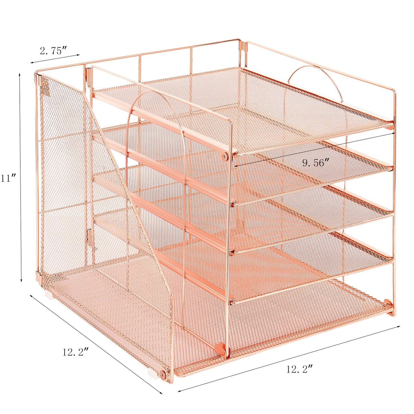 LEKETREE Desk Organizers and Accessories, 5-Tier Paper Letter Tray Organizer with File Holder, Desktop Organizer for Office Supplies (Rose Gold)