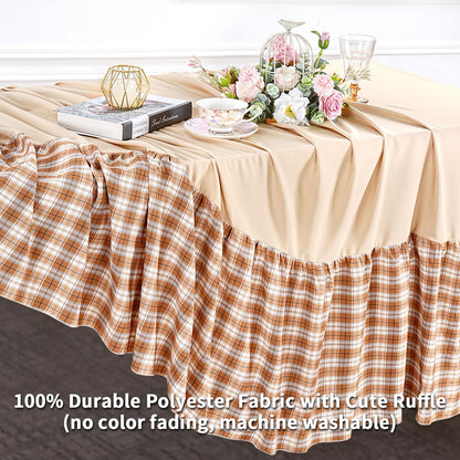 Fanqisi Brown Ruffle Table Cloth Fall Tablecloth - 90 x 132 Inch Polyester Tablecloths Rectangle Thanksgiving Table Cover for Birthday Wedding Picnic Christmas Party Decoration