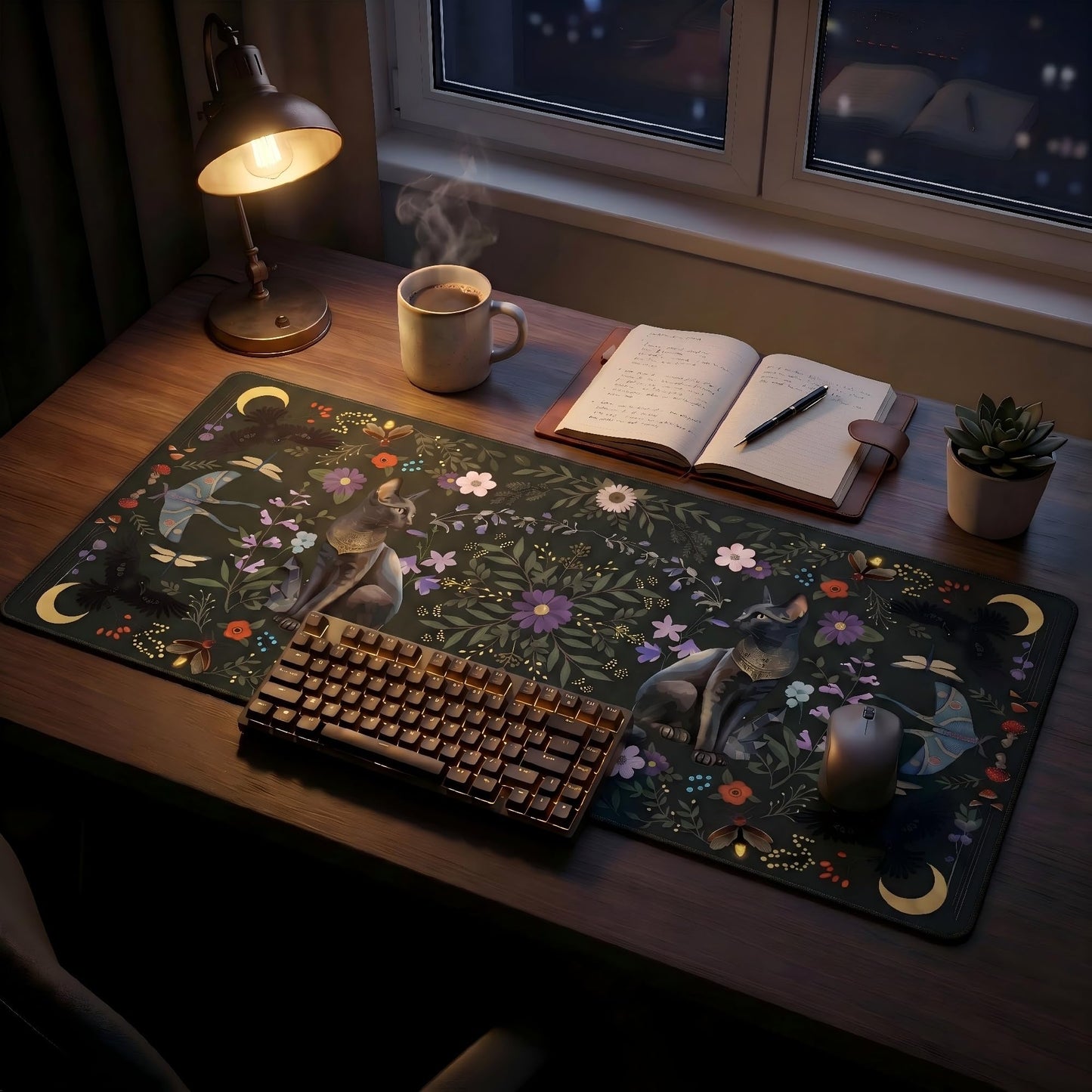 Gothrind Large Gaming Mouse Pad, Gothic Cat Desk Mat, 35.4" x 15.7"