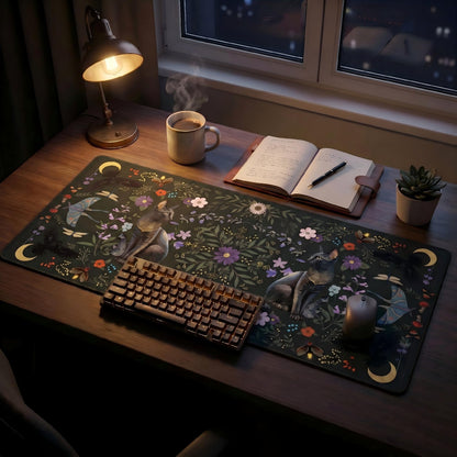 Gothrind Large Gaming Mouse Pad, Gothic Cat Desk Mat, 35.4" x 15.7"