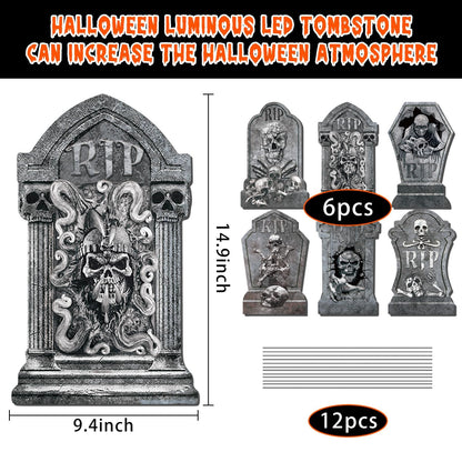 Halloween Decorations Tombstones Yard Sign,6Pcs Luminous Rip Halloween Gravestones With 13.7'' Stake Large Graveyard Glow In The Dark Headstone Signs For Outdoor Yard Lawn Garden Cemetery Scary Decor