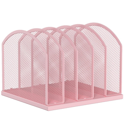 Gawerk 5-Section Vertical Desktop Organizer, 5-Section Mesh File Folder Stand Sorter for Office Home Classroom Organization (1, Pink)