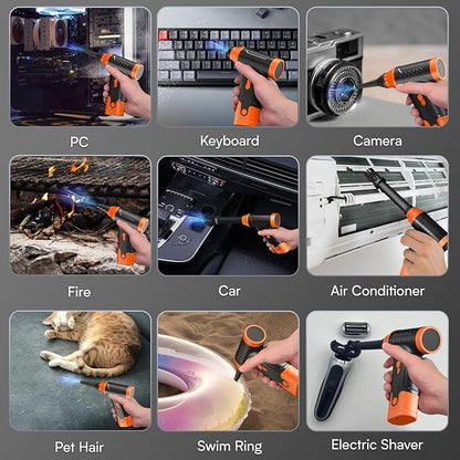 Electric Air Duster for PC - Compressed Air Duster for Keyboard Cleaning, 110,000 RPM Rechargeable Mini Blower for Computer (Orange)