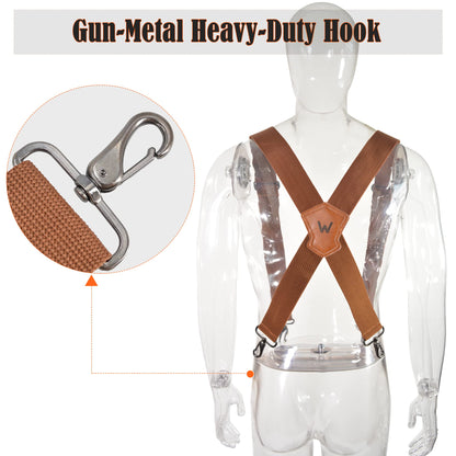 WELKINLAND Brown 2 inch wide suspenders, Heavy duty work suspenders for men, Swivel hook suspender, Thick suspender with belt loops
