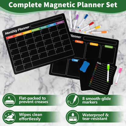 FINDMAG Magnetic Dry Erase Board, 16.5"x11.8" Magnetic Calendar for Planner 2026, Fridge White Board, Monthly Calendar for Fridge with 6 Markers & Eraser for Cleaning Schedule and Checklist