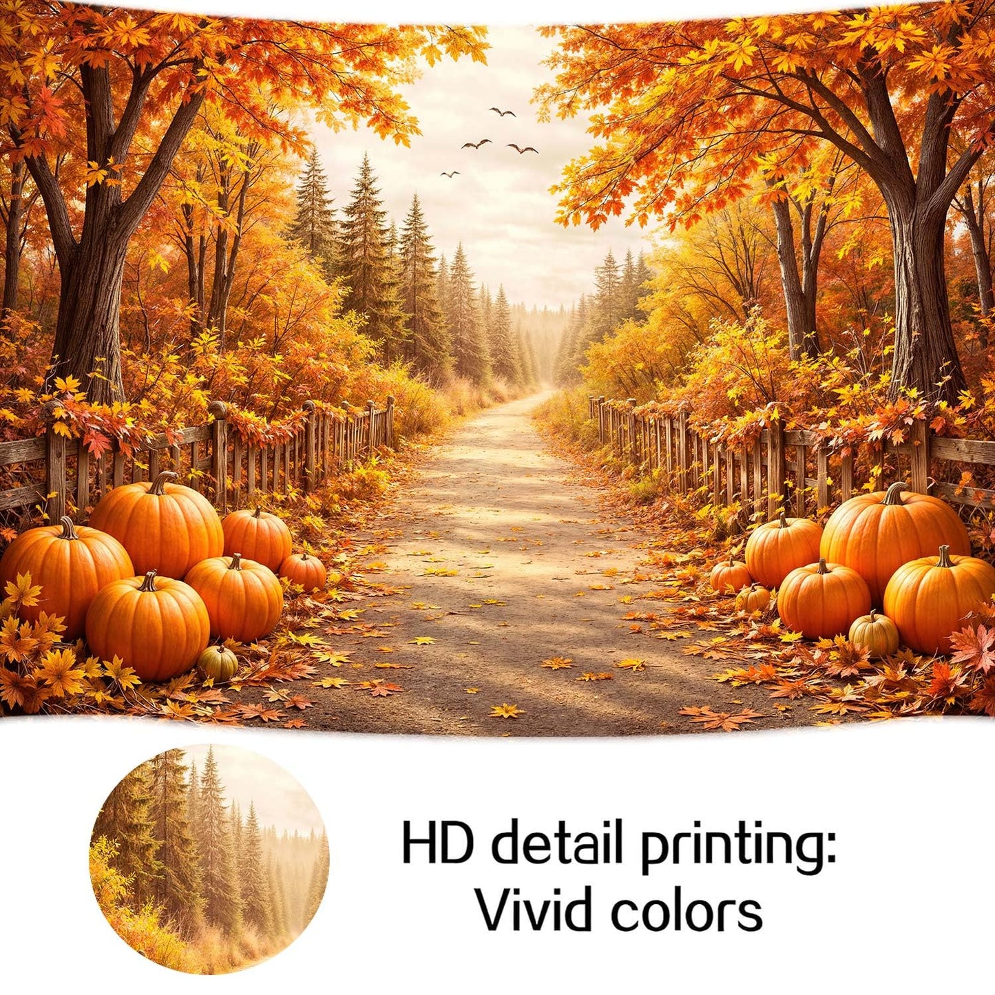 Bondjos Fall Photography Backdrop, Fall Pumpkin Rustic Country Road Maple Leaf Forest Photo Backdrop,Vibrant Photoshoot Backdrop, Photo Booth Background for Autumn Thanksgiving Halloween Party Decor