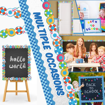 Trandraft 2 Rolls 65.6ft Swimming Bulletin Board Decorations Pool Borders Strips Classroom Decor Back to School Trim Borders for Home Office(Swimming Style)