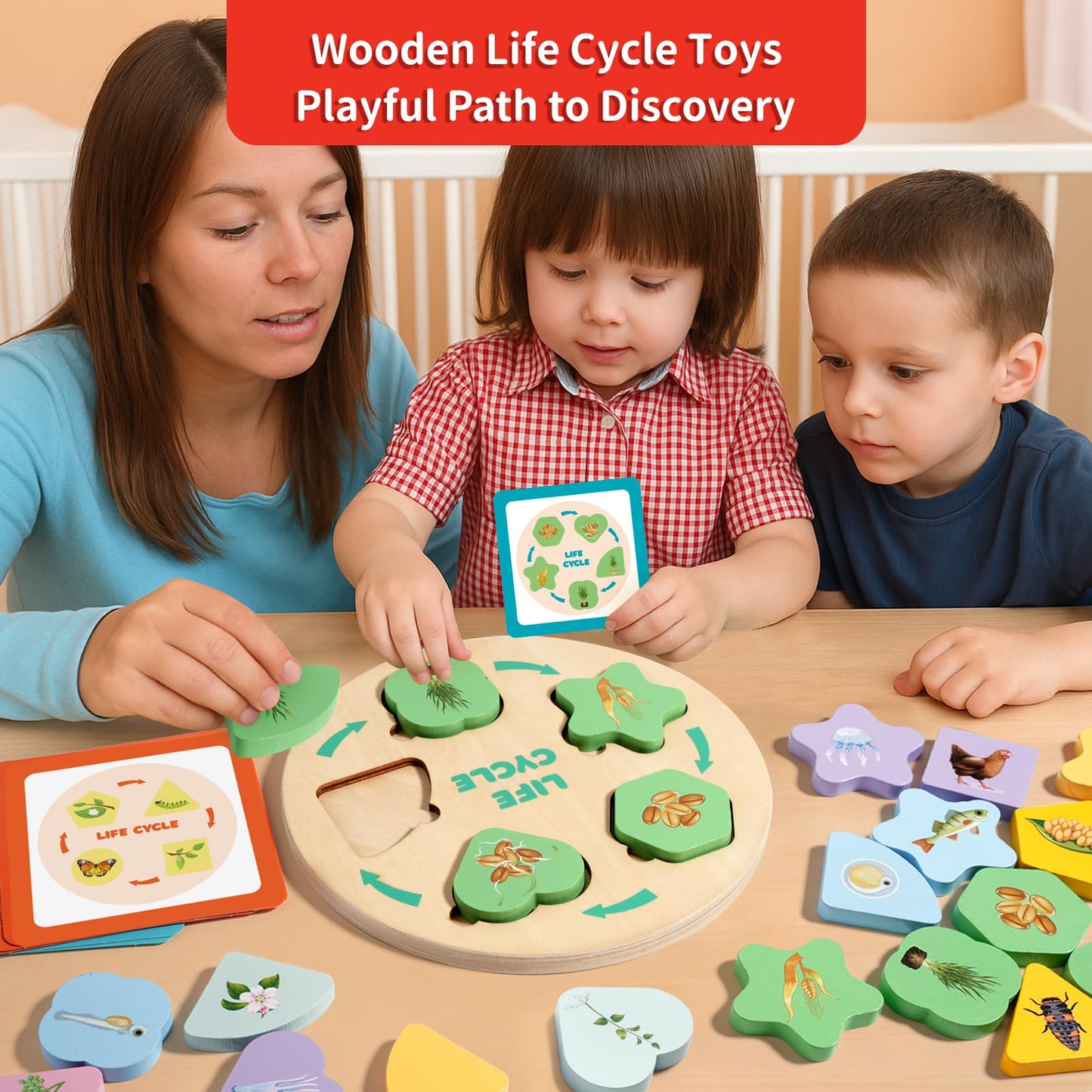INIFEIDALA Montessori Wooden Preschool Learning Educational Toys Set for Toddlers 3-6,Life Cycle Puzzle, Shape Sorting Matching Game & Ecosystem Science Center – STEM Sensory Gifts for Boys & Girls