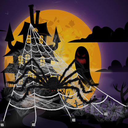 PUHPIG 200" Halloween Spider Web + 59" Giant Spider Decorations, Triangular Huge Spiders Web and Hairy Scary Fake Spider, for Indoor Outdoor Porch Yard, Scary Haunted House Party, and Halloween Décor