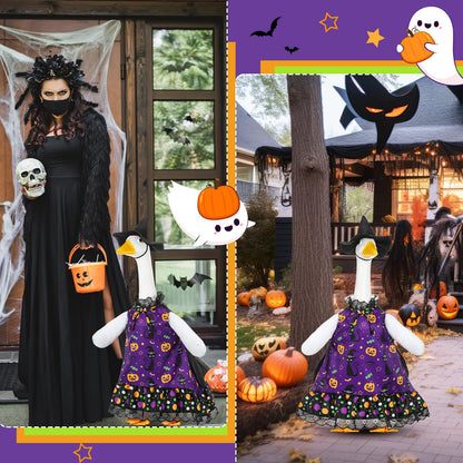 Shyyween Halloween Porch Goose Outfit Set for 23'' Plastic Lawn Goose Statue Clothes Witch Skirt Halloween Costume for Outdoor Patio Yard Lawn Art Decor