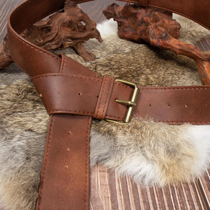 Renaissance Belt Pouch Purse Viking Bracer Hook Halloween Set Medieval Festival Costume Accessory Casual Fanny Pack Waist Bag (Dual-Brown)