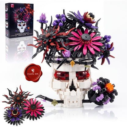 Skull Flower Bouquet Building Set, Wildflower Botanical Collection Kit for Adult Women, Horror Gothic Skeleton Decor for Goth Home Table Art Decor, Girlfriend/Mom/Wife/Couple Halloween Birthday Gift