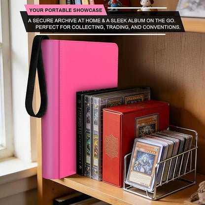 9 Pocket Pink Card Binder - Holds 432 Cards, 24 Double-Sided Clear Pages, Premium Zippered Cute Card Album Folder Compatible with Card Sleeves, Perfect for Sports MTG Game Card Collections(Pink)