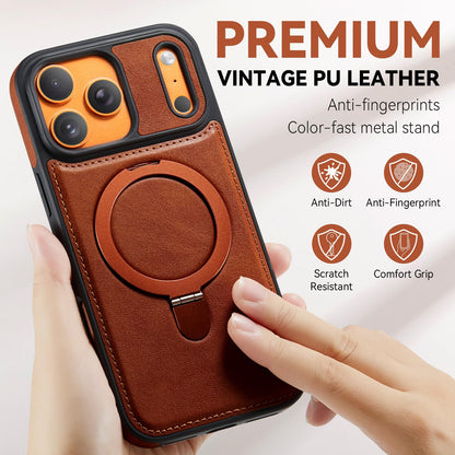 CHEEWADA for iPhone 17 Pro Max Case with Stand, Compatible with MagSafe, Slim PU Leather & TPU Drop-Proof Protective Magnetic Kickstand Phone Cases with Tempered Glass Screen Protector 6.9", Brown