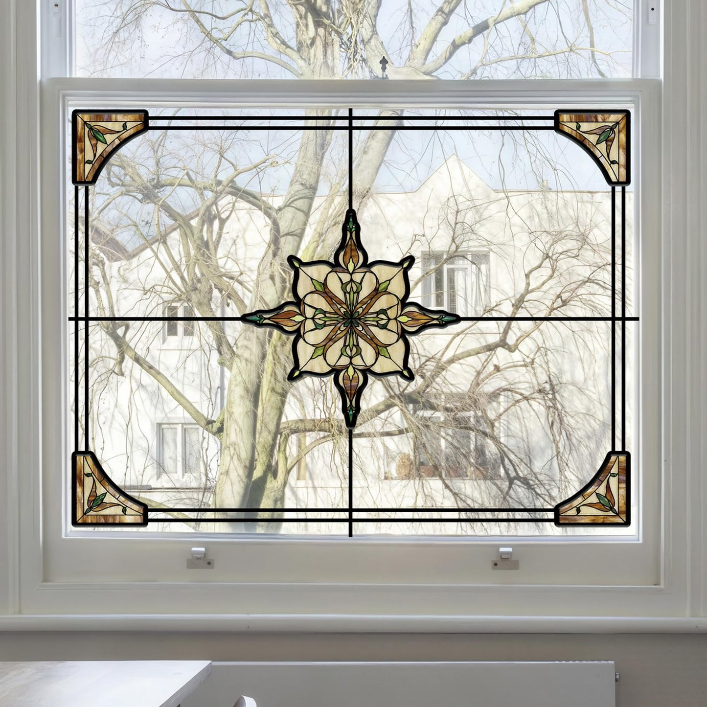 ADD.HERES Window Stickers, ‌Stained Glass Window Privacy Film, UV Blocking Static Cling for Home Kitchen Office Bathroom, Amber Starry Light, 11.81" X 15.75"