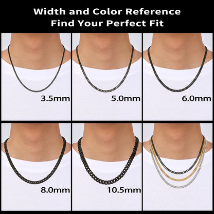 Fiusem 3.5mm Black Chain for Men, Black Cuban Link Chain Necklace for Men and Women, Stainless Steel Cuban Necklace 20 Inch