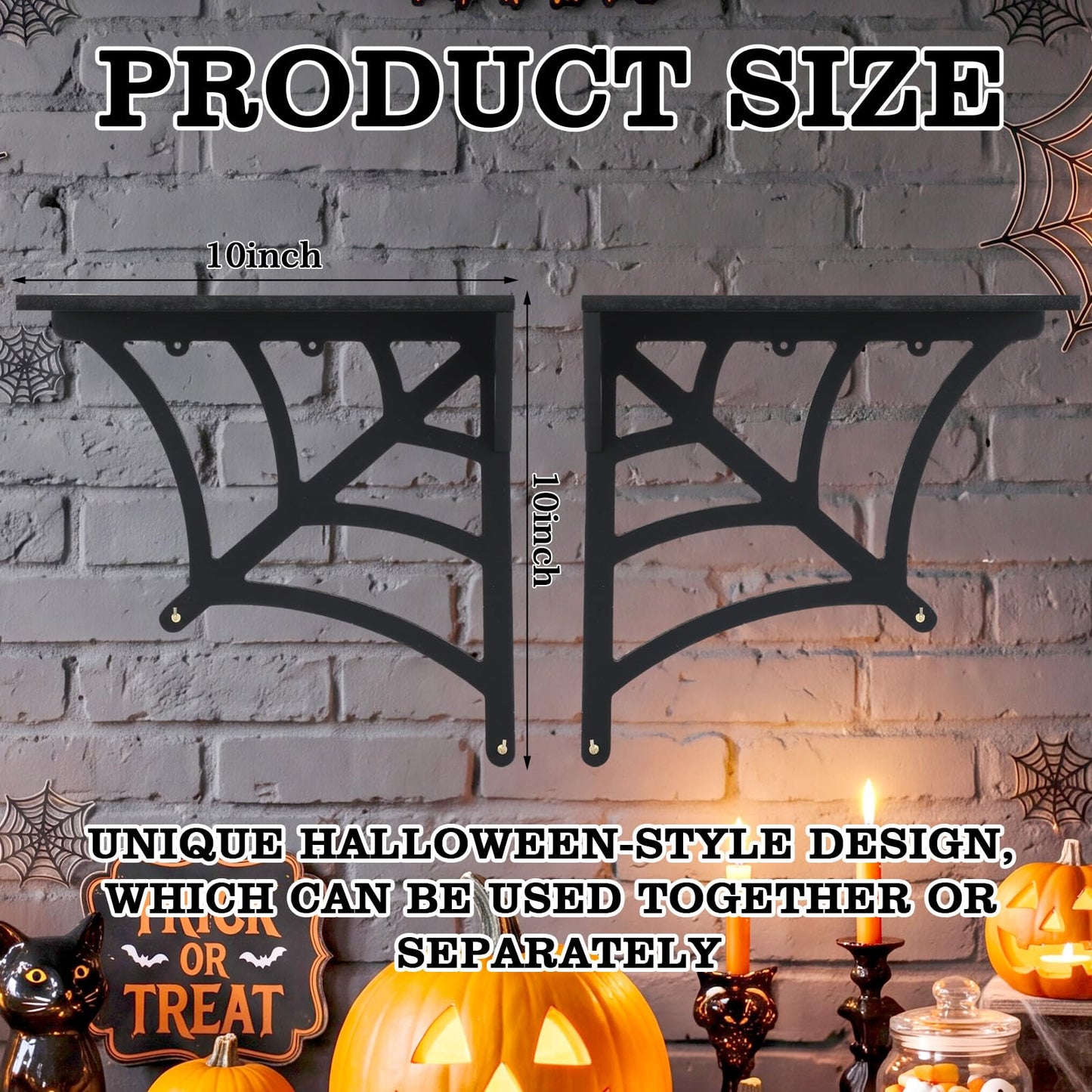 Glenmal 20 Inch Halloween Spider Web Shelf Hang Separately or Together, Goth Room Decor Wood Spooky Hanging Gothic Decor Black Wall Floating Shelves with Hooks for Halloween Bedroom Home Kitchen Party