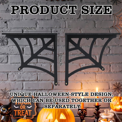 Glenmal 20 Inch Halloween Spider Web Shelf Hang Separately or Together, Goth Room Decor Wood Spooky Hanging Gothic Decor Black Wall Floating Shelves with Hooks for Halloween Bedroom Home Kitchen Party