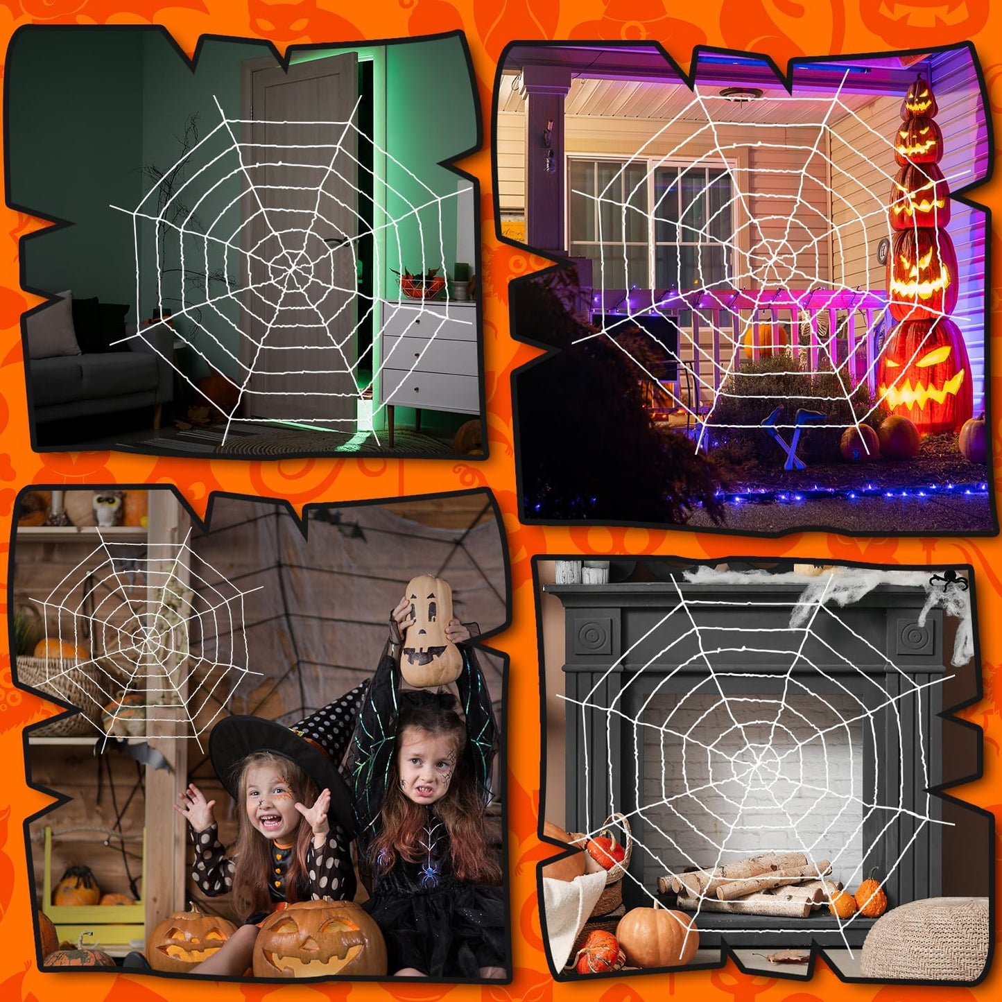 1.5M 2.5M 3.3M Spider Web 3 Pieces Large Halloween White Spider Web Decoration Scary Realistic Spider Web Rope Props with Elastic Rope for Halloween Yard Room Wall Window Door Haunted House Decoration