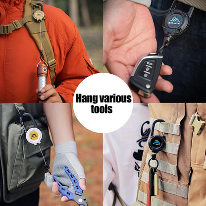 Retractable Keychain Heavy Duty, Multitool Carabiner Badge Holder, Retractable Keychain Clip Id Holder, Upgraded 58cm Stainless Steel Cord, Suitable for Men and Women Green