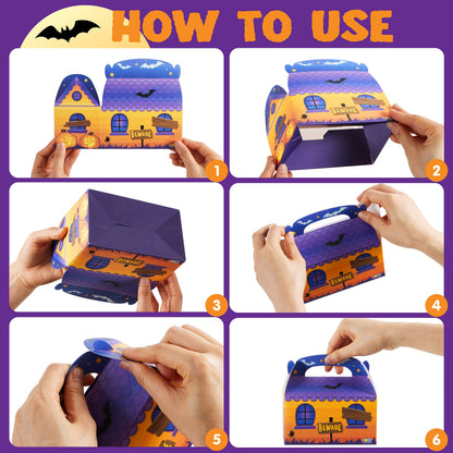 JOYIN 24 PCS Halloween Treat Boxes Cookie Boxes, House Cardboard for Treat Candy Bags Cookies Goodie Bags (5.6"x5.6"x3.2") Trick or Treat for Kids Children Halloween Party Favor Supplies