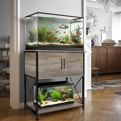 Herture 20-29 Gallon Aquarium Stand Metal Frame Fish Tank Stand with Cabinet Storage, for 20 Gallon Long Aquarium,30.7" L*16.5" W Tabletop,330LBS Capacity Grey PG01YGZ
