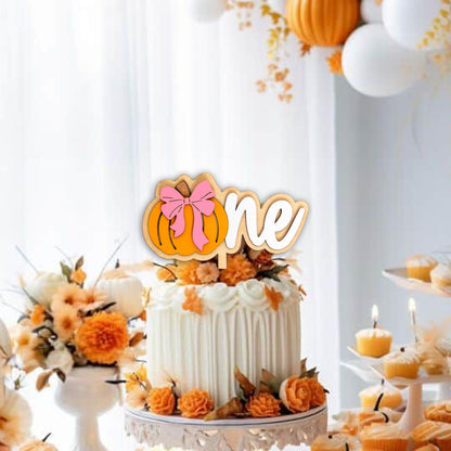 Upfirst Wooden Pumpkin One Cake Topper - Halloween Theme Party Decorations,Sweet Bow Pumpkin Sign First Birthday Cake Topper,Fall Harvest Thanksgiving Party Supplies (pumpkin topper)