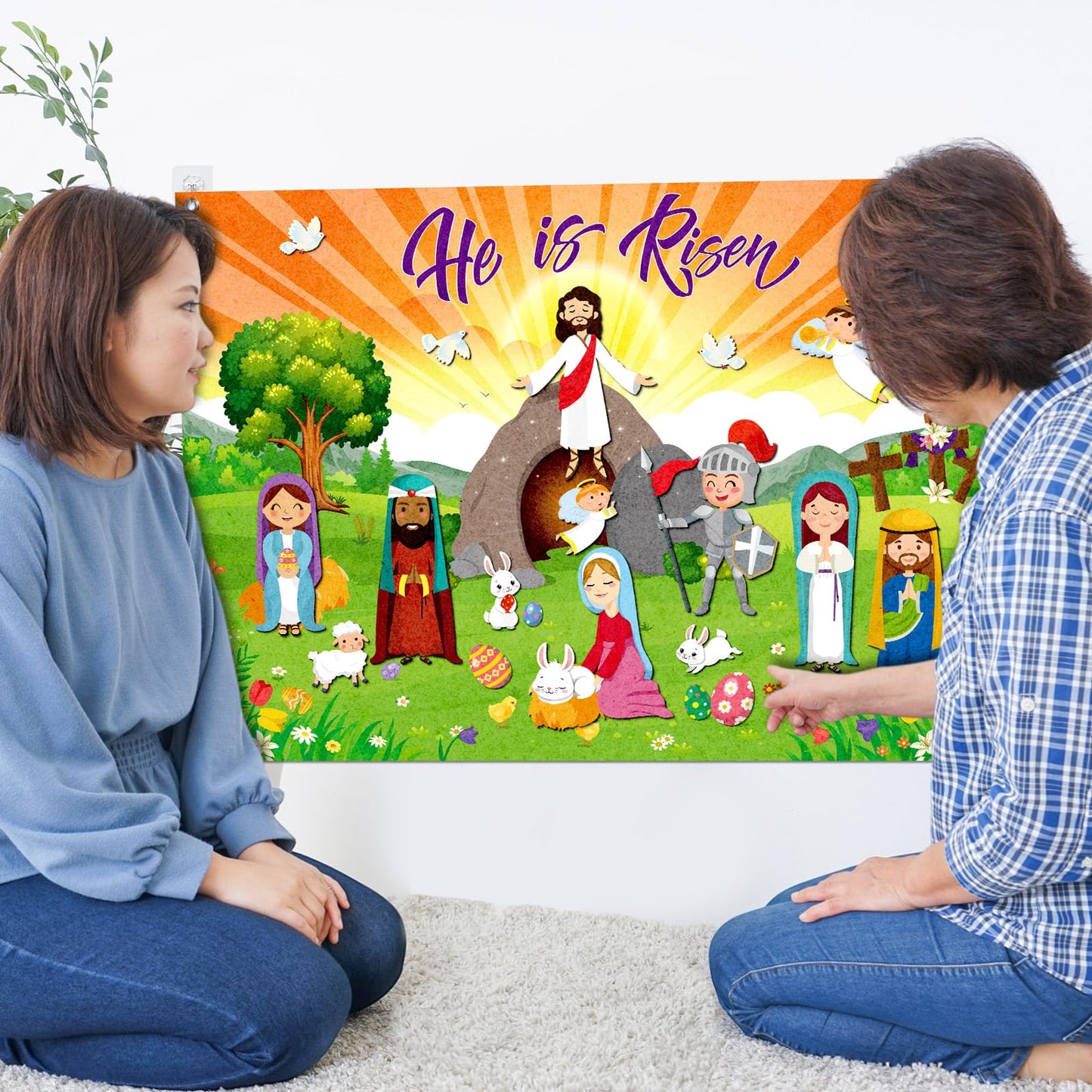 Tiamon Easter Felt Set Make an Easter He Lives Felt Scenes Resurrection Story Board Set with 14 Pcs Detachable Ornaments Wall Decor Jesus Crafts Kit for Party Spring Activity