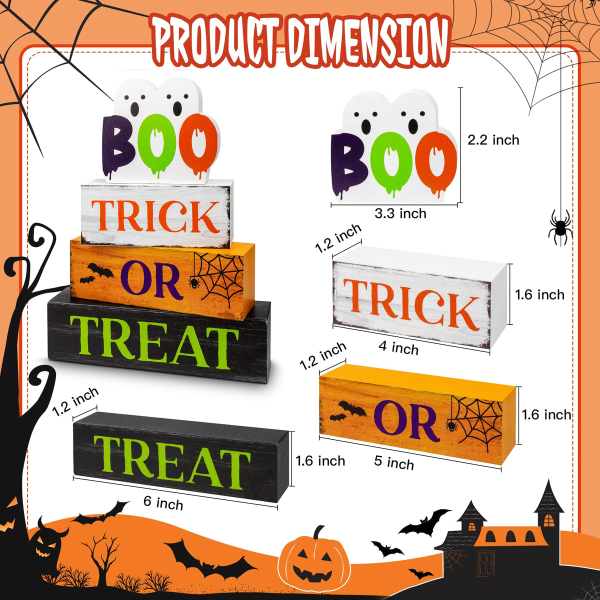 4 Pcs Halloween Wooden Tiered Tray Decor, Trick or Treat Decorations Gifts for Home, Halloween Table Centerpiece for Fall Party Kitchen