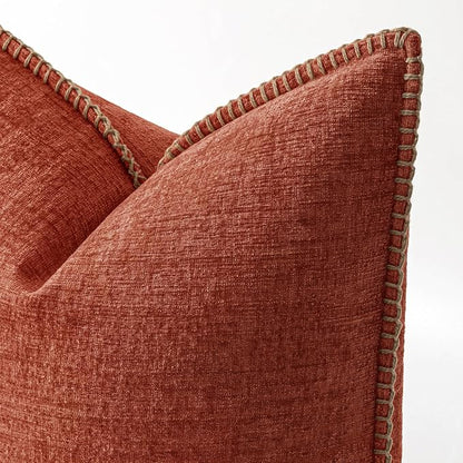 MIULEE Pack of 2 Fall Couch Throw Pillow Covers 20x20 Inch Burnt Orange Farmhouse Decorative Pillow Covers with Stitched Edge Soft Chenille Solid Dyed Pillow Covers for Sofa Bed Living Room